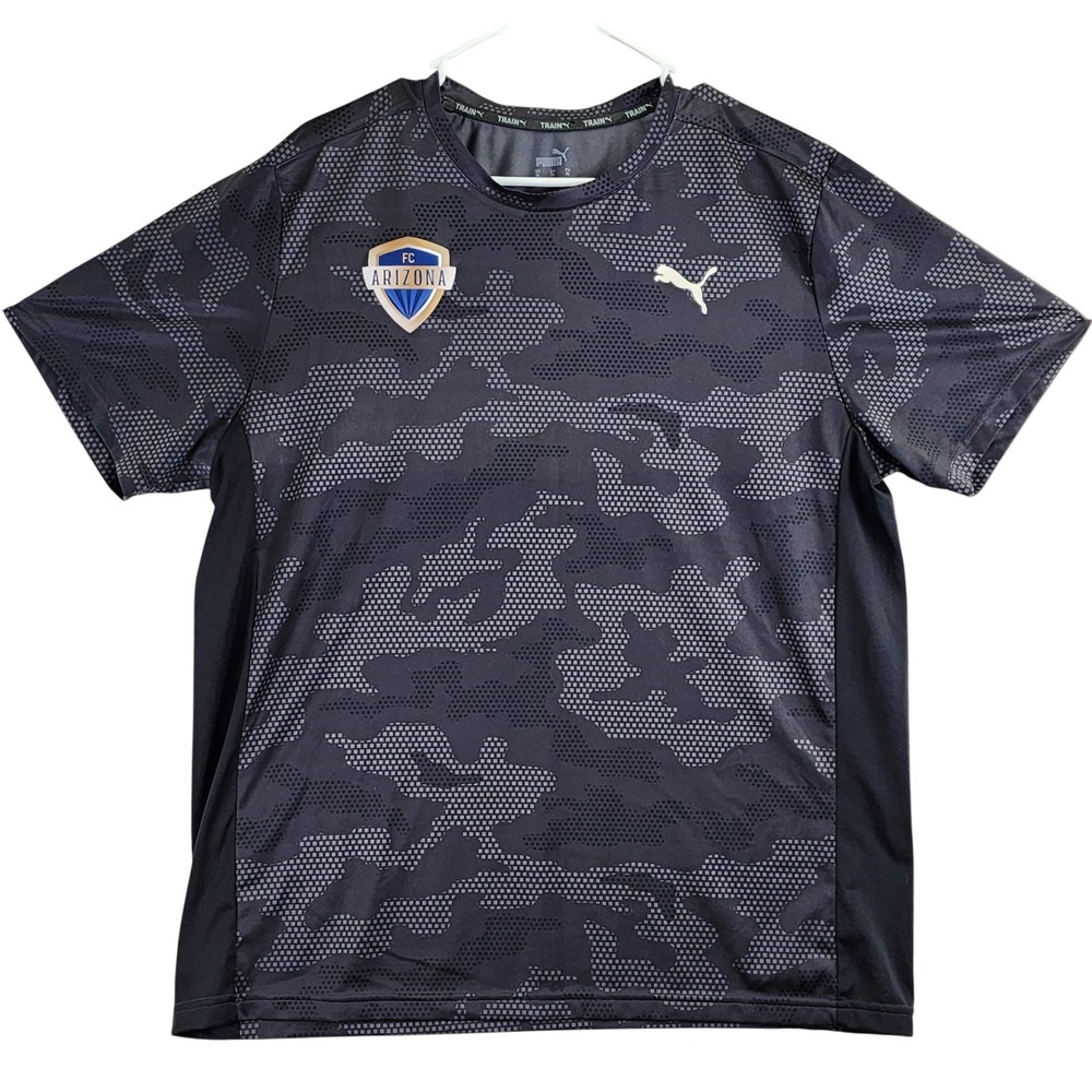 Puma FC Arizona Training Jersey Mens XL Grey Black Digital Camo Soccer Shirt